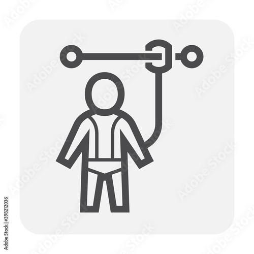 Safety harness vector icon. That uniform or tool with rope or cable is personal protective equipment (PPE) for wear to work at height building to protect, safe or prevent builder person fall, injury.