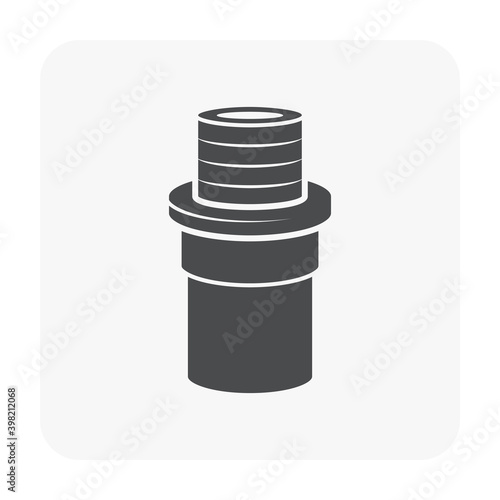 PVC or plastic pipe fitting vector icon. Adapter type consist of slip socket opening one end and male NPT thread. Part for installation in pipeline system for plumbing, drainage, vent and water supply