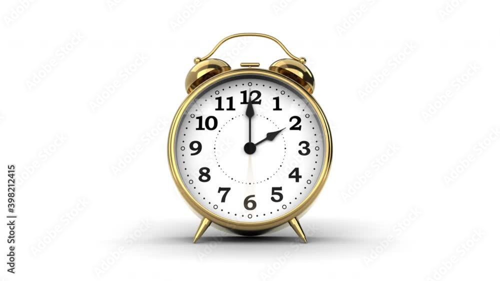 Time going by on classic alarm clock isolated against white background. Suitable as life time concept. Seamlessly looped animation Time going by on classic alarm clock isolated against white background. Suitable as life time concept. Seamlessly looped animation