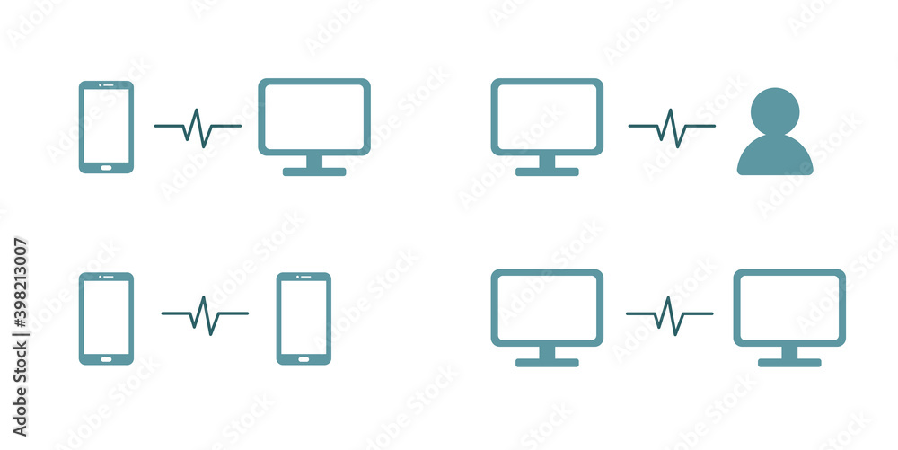 スマホとPCの共有のイラストセット／通信／スマートフォン／パソコン／データ／ワイヤレス／無線