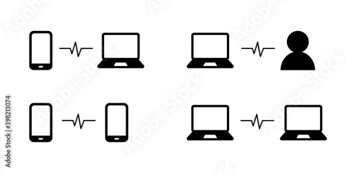 スマホとPCの共有のイラストセット／通信／スマートフォン／パソコン／データ／ワイヤレス／無線