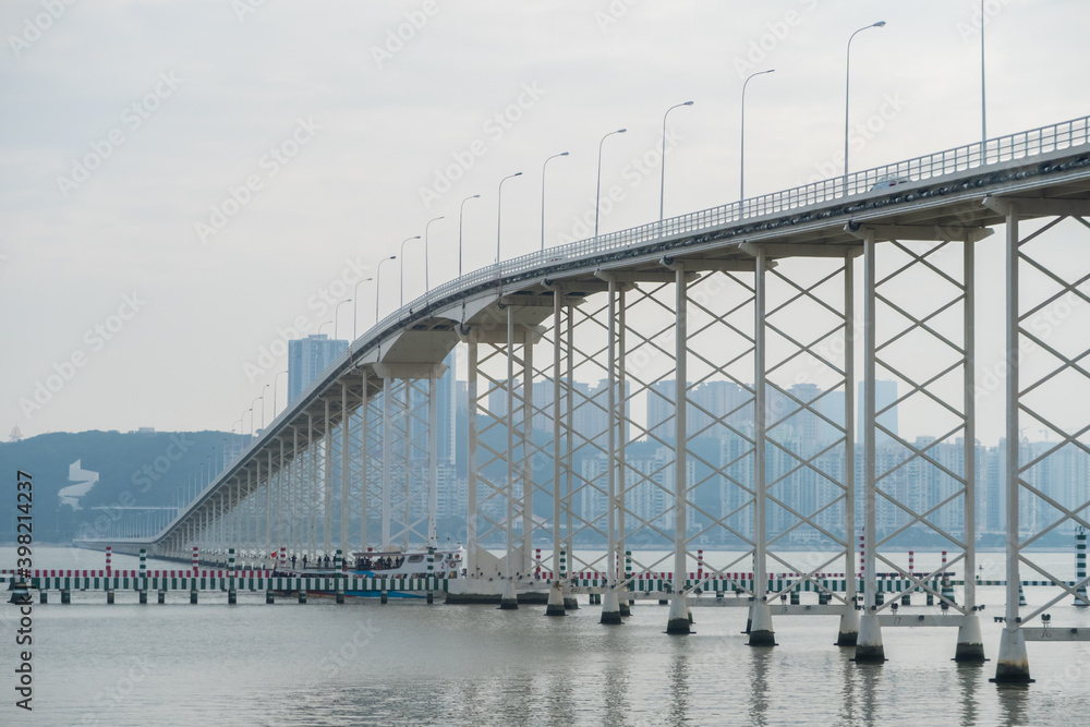 Governador Nobre de Carvalho Bridge view from Macau Peninsula. It is also known as the Macau-Taipa Bridge.