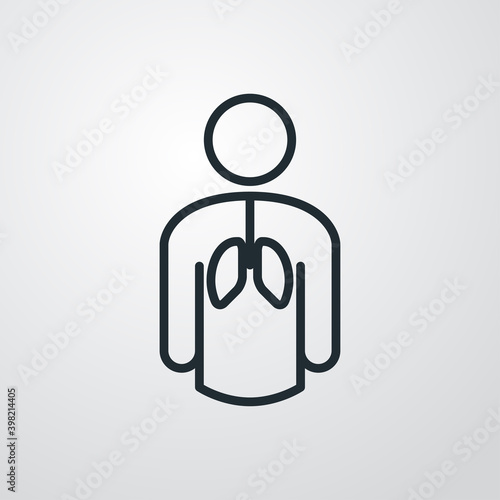 Sistema respiratorio. Icono pulmones en hombre con lineas en fondo gris