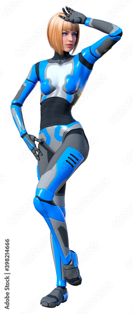 3D Rendering Female Robot on White 3D Rendering Female Robot on White
