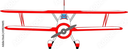 Red double agricultural airplane on a white background.