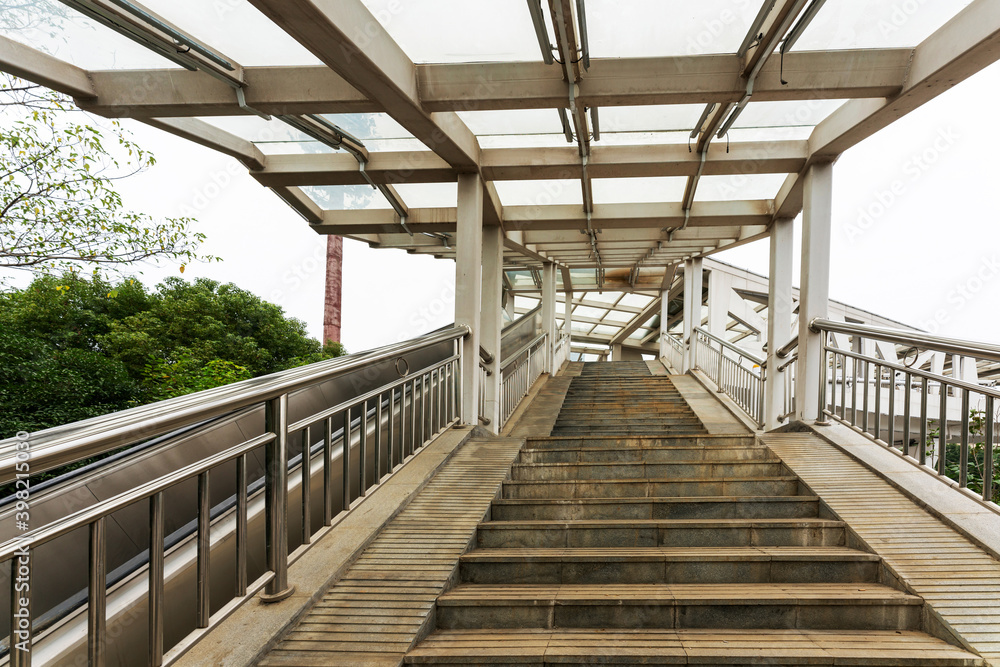 Flight of Stairs to a Modern Pedestrian Bridge Flight of Stairs to a Modern Pedestrian Bridge