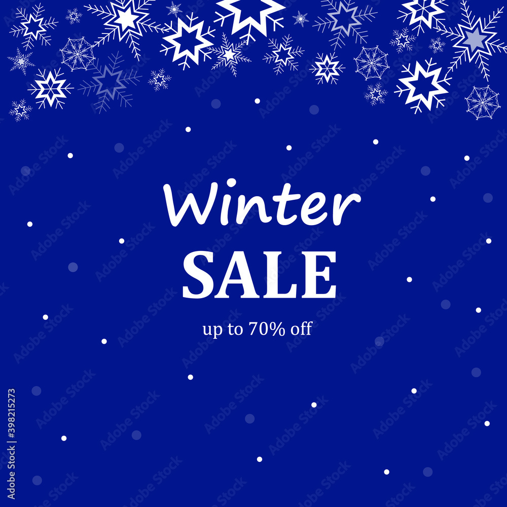 Banner winter sale with snowflakes and snow. Vector illustration
