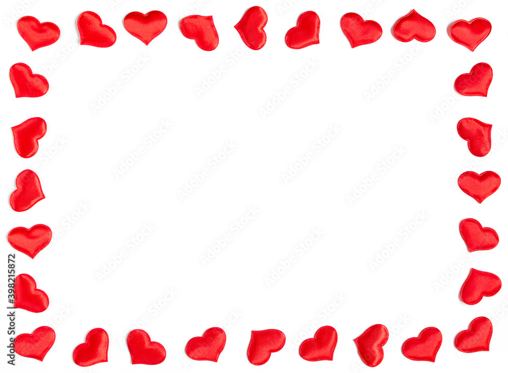 frame made of red hearts isolated on white background, Valentine's day concept frame made of red hearts isolated on white background, Valentine's day concept