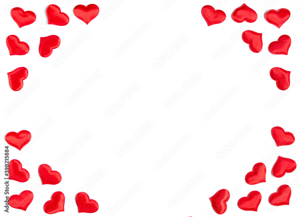 frame made of red hearts isolated on white background, Valentine's day concept