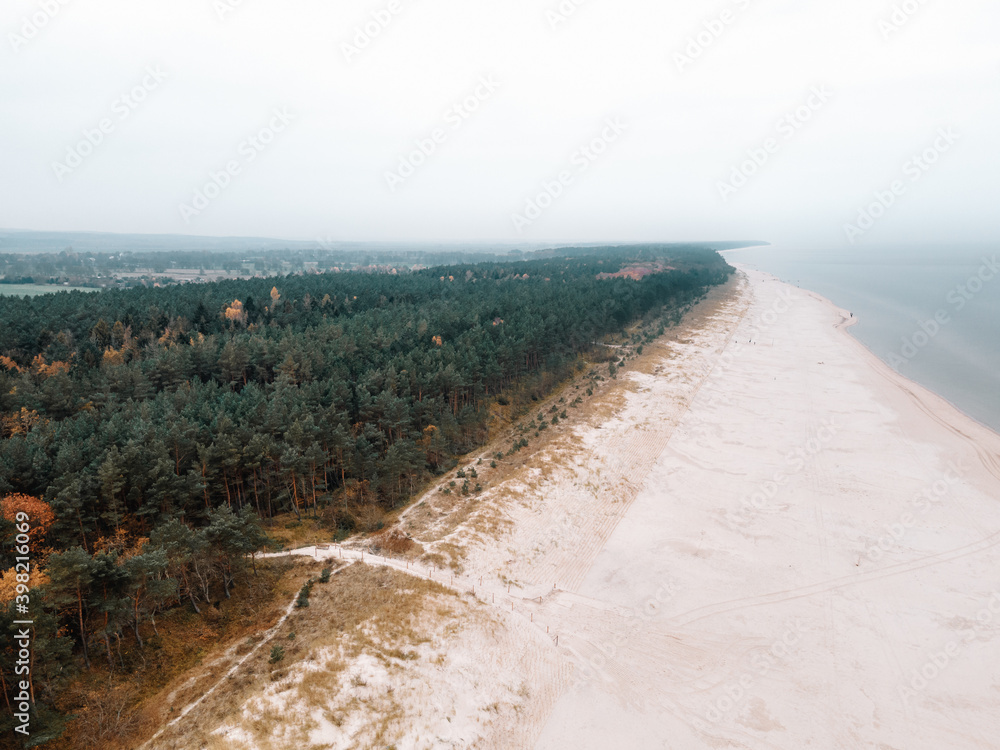 Autumn beach in Karwia. View from the drone