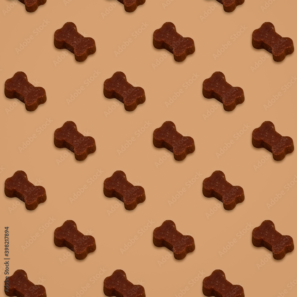 Dog treat meat bones repeating seamless pattern. Vitamin treat for dog training. Dog treat meat bones repeating seamless pattern. Vitamin treat for dog training.