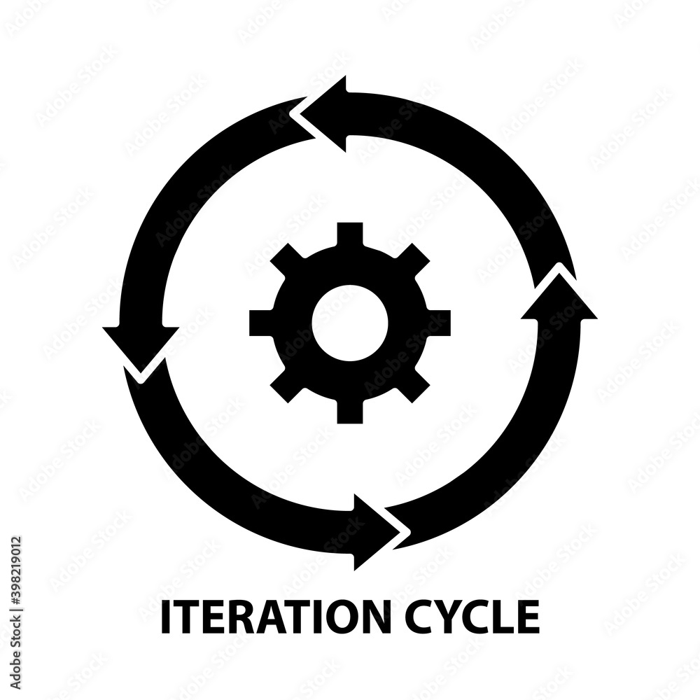iteration cycle icon, black vector sign with editable strokes, concept illustration iteration cycle icon, black vector sign with editable strokes, concept illustration