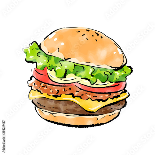 手書きラフスケッチ_ハンバーガー hamburger