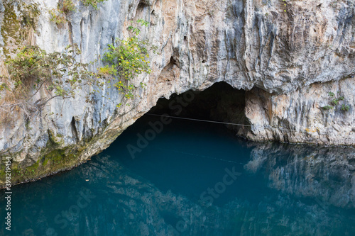 The cave from which the river Buna flows in the town of Blagaj. Bosnia and Herzegovina