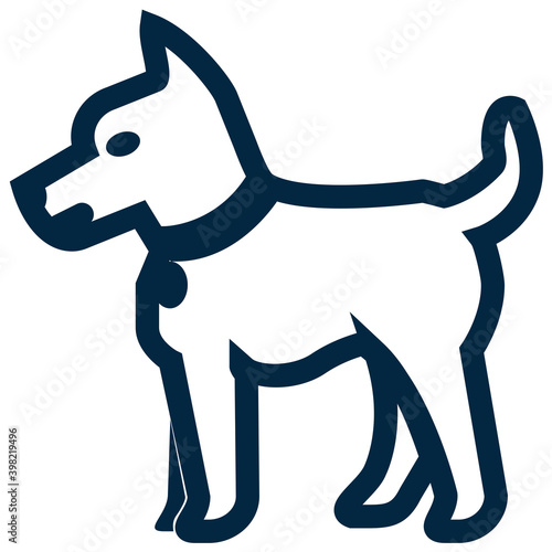 Dog in profile symbol of pets line or outline icon isolated on white background. Pixel perfect icon