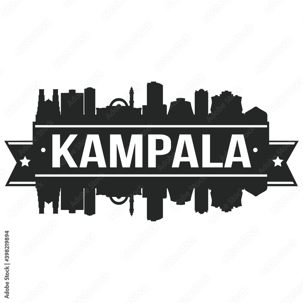 Kampala Uganda Skyline Silhouette Design City Vector Art Famous Buildings Stamp Stencil. Kampala Uganda Skyline Silhouette Design City Vector Art Famous Buildings Stamp Stencil.