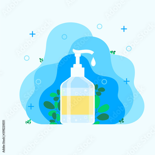 hand sanitizer, sanitizer, hand soap, bacteria and germ treatment for hands, insulated bottle with hand degreaser. Vector illustration