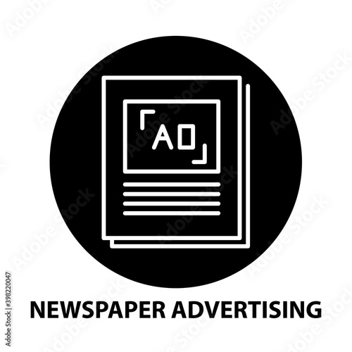 newspaper advertising icon, black vector sign with editable strokes, concept illustration