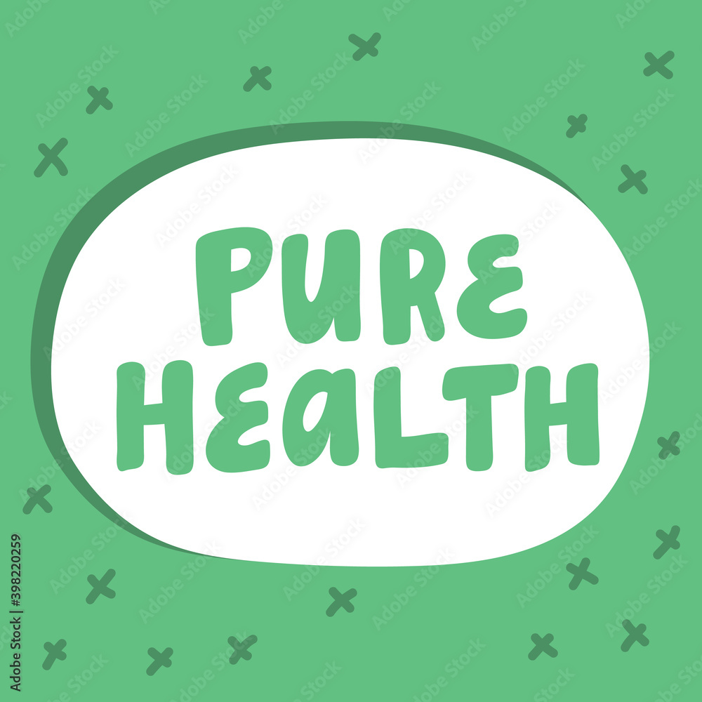 Pure health. Hand drawn calligraphy lettering on green background. Pure health. Hand drawn calligraphy lettering on green background.