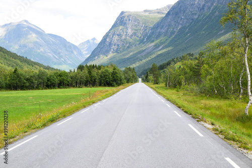 Empty street in the mountains in Norway