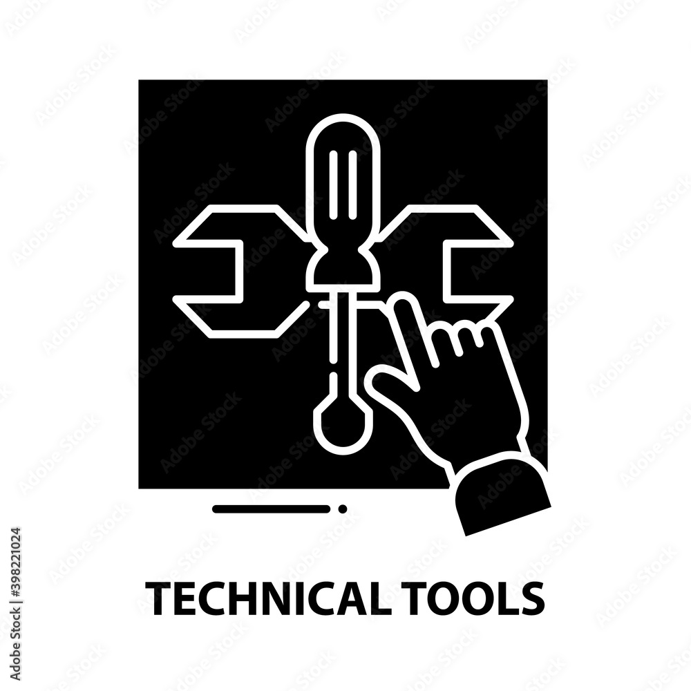 technical tools icon, black vector sign with editable strokes, concept illustration technical tools icon, black vector sign with editable strokes, concept illustration