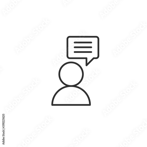 Chat user linear icon. chat speach bubble, square message sign. Stock vector illustration isolated on white background.