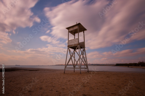 Photography Istanbul, Florya and the violet beach. lifeguards and boats.