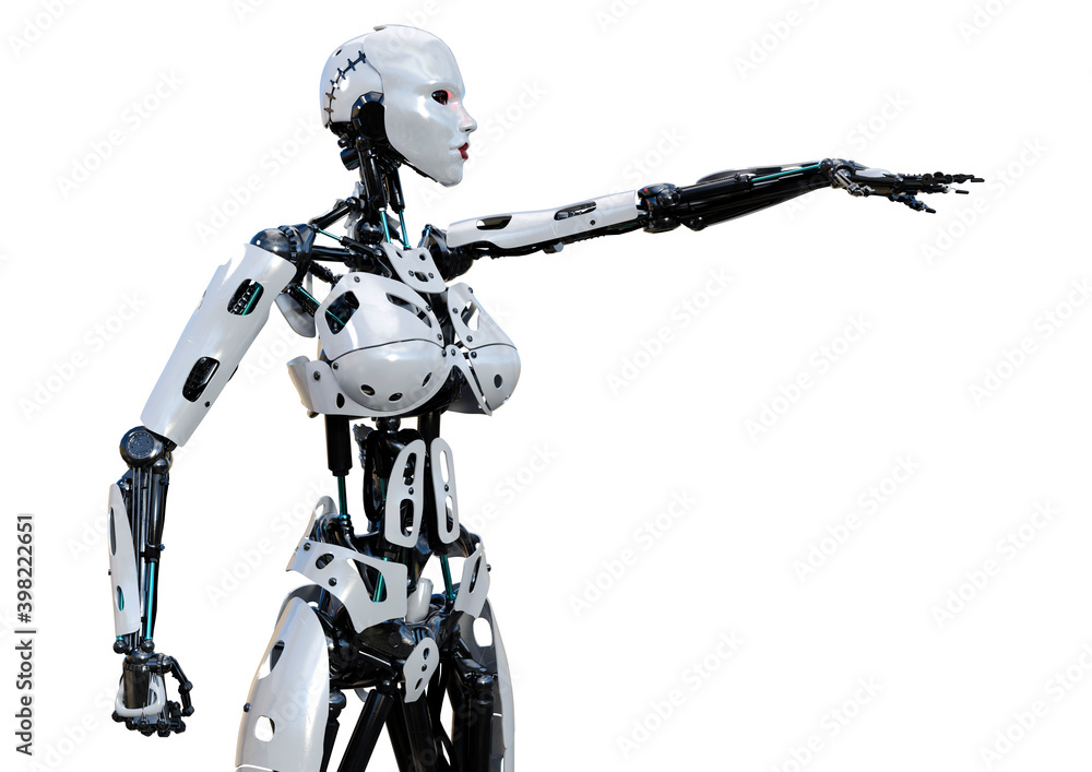 3D Rendering Female Robot on White 3D Rendering Female Robot on White