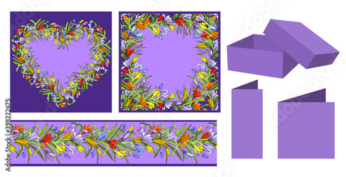 Set of floral templates. Endless horizontal pattern brush