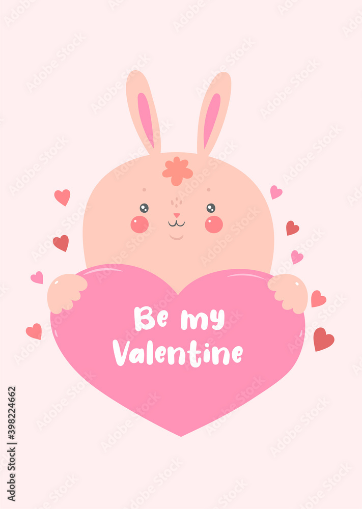 The rabbit holds the heart. Valentine's Day card. Vector graphics. The rabbit holds the heart. Valentine's Day card. Vector graphics.