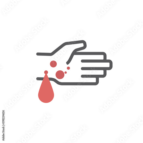 Hand blood drop symbol. Vector signs for web graphics.