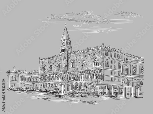Venice hand drawing vector illustration Doges Palace gray photo