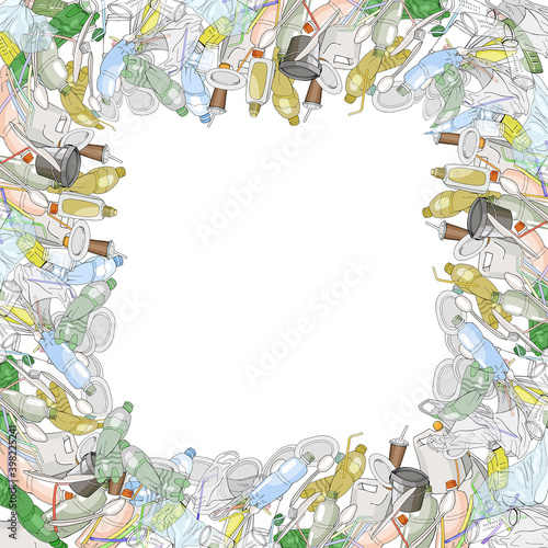 Different kinds of garbage. Square frame. Eco concept