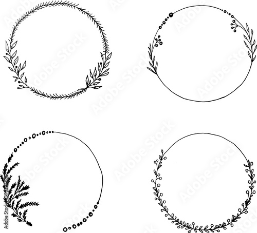 Hand drawn vector frame. Clipart. Floral wreath with leaves for New Years, Christmas, weddings and celebrations. Decorative elements for the design of cards, invitations .set of frames with flowers