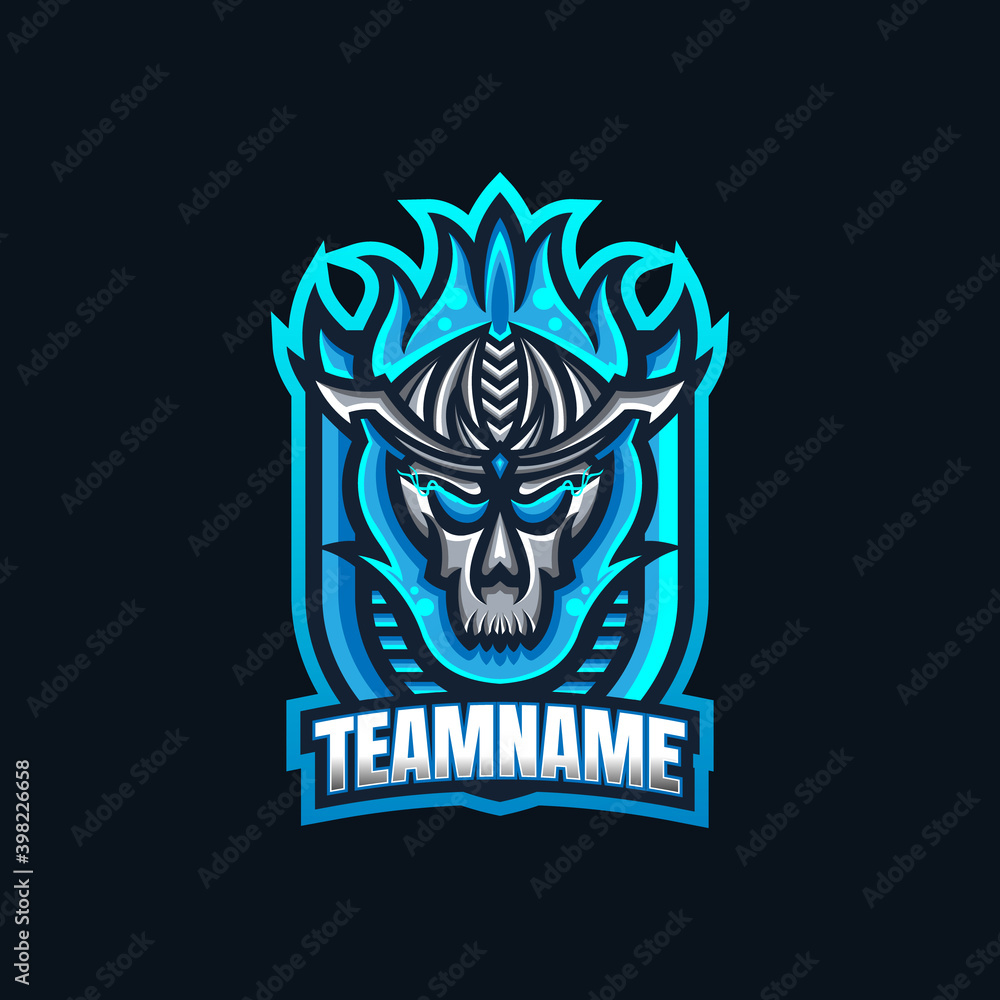 Blue fire skull esport gaming mascot logo template for streamer team.  esport logo design with modern illustration concept style for badge, emblem  and tshirt printing Stock Vector | Adobe Stock