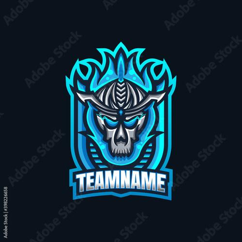 Blue fire skull esport gaming mascot logo template for streamer team. esport logo design with modern illustration concept style for badge, emblem and tshirt printing