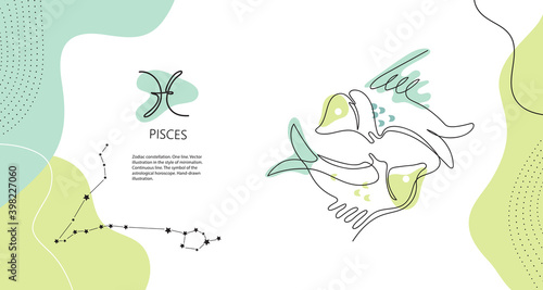 Zodiac background. Pisces constellation. The element of water. Horizontal banner.