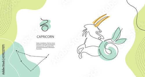 Zodiac background. Capricorn constellation. Horizontal banner. One line.