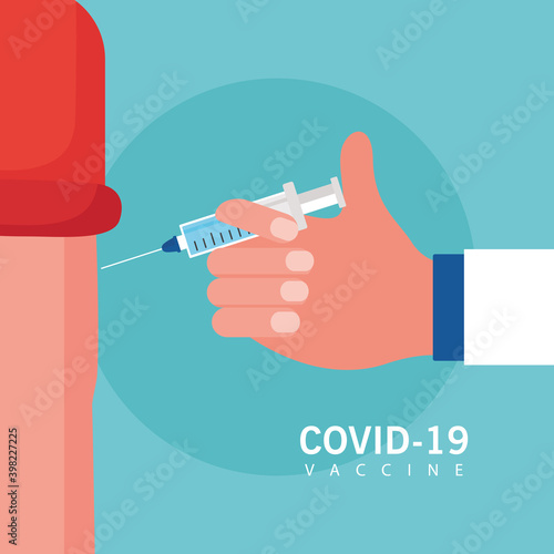 covid19 vaccine hope poster with hand injecting patient