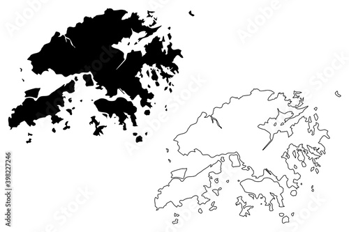 Hong Kong map vector illustration, scribble sketch Hong Kong Special Administrative Region of the People's Republic of China