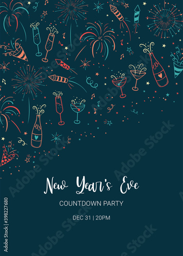 Lovely hand drawn party seamless pattern, great for New Year's Eve, banner, textiles, banner, wallpaper, wrapping - vector design