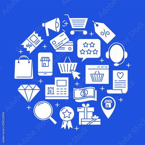 Internet shopping round concept banner in flat style