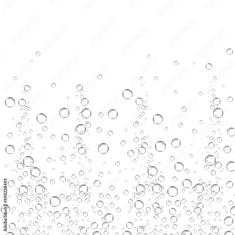 Bubbles in water isolated on white background. Bubbles in water for wallpaper, texture background and pattern template. Water bubbles, vector background