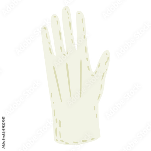 Magic glove isolated on white background. Cartoon magic element for trick hand drawn sketch white color.