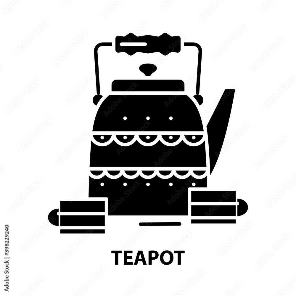 teapot icon, black vector sign with editable strokes, concept illustration teapot icon, black vector sign with editable strokes, concept illustration