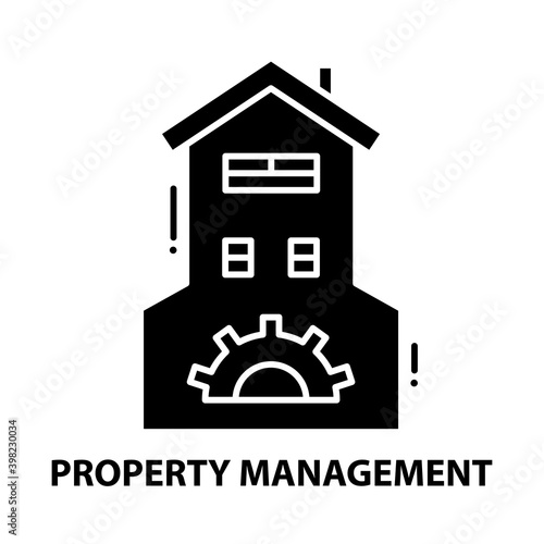 property management icon, black vector sign with editable strokes, concept illustration
