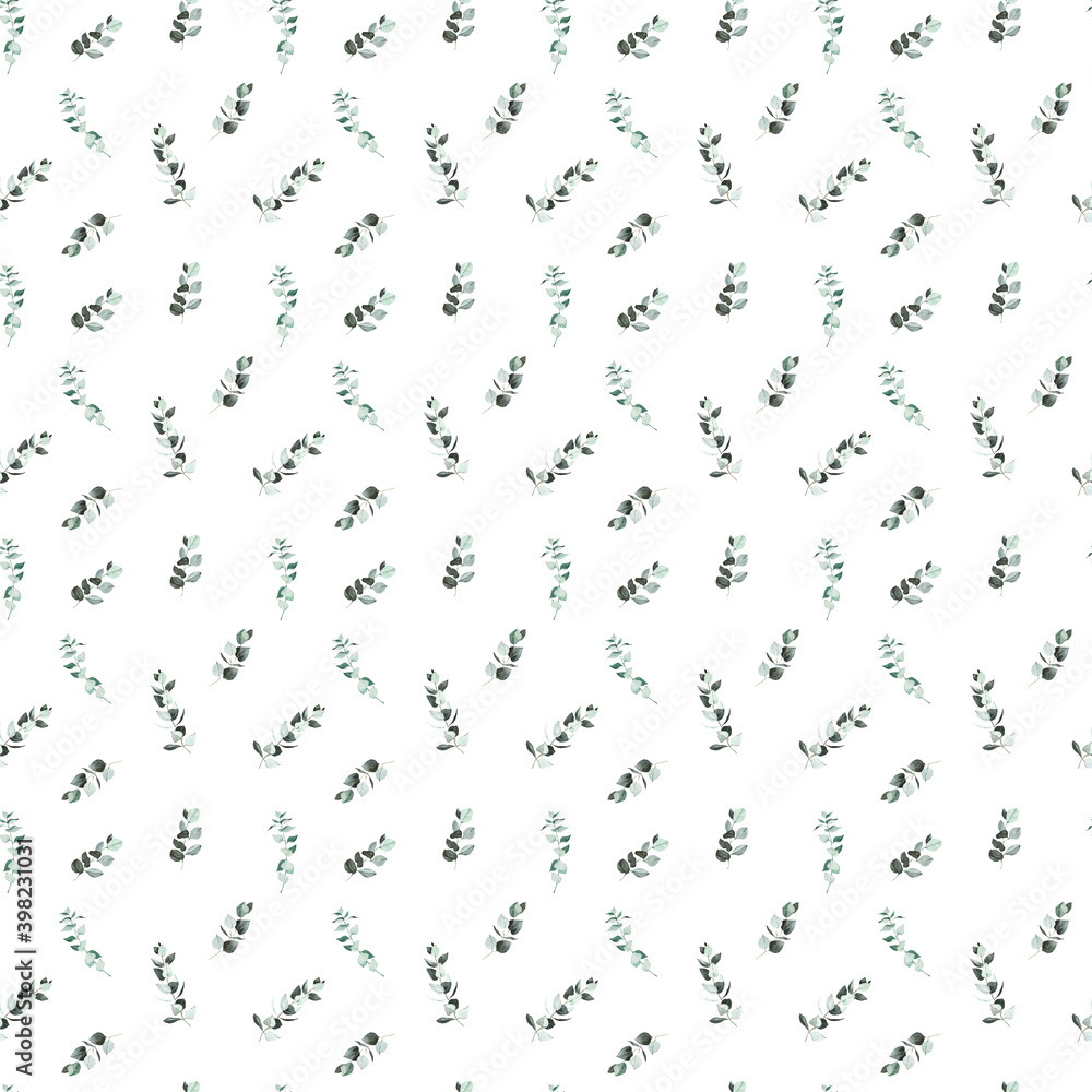 Watercolor greenery seamless pattern, pretty simple floral design for baby clothes, nursery in scandinavian style