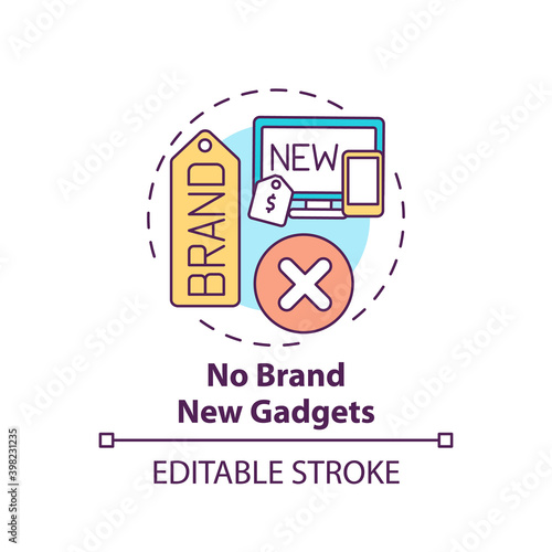 No brand new gadgets concept icon. Shopping tip idea thin line illustration. Purchasing new tech. Buying used, refurbished gadgets. Vector isolated outline RGB color drawing. Editable stroke