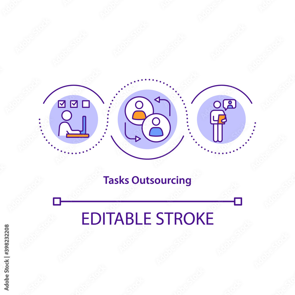 Tasks outsourcing concept icon. Managing outsourcing relationships idea thin line illustration. Administrative duties. IT operations. Vector isolated outline RGB color drawing. Editable stroke