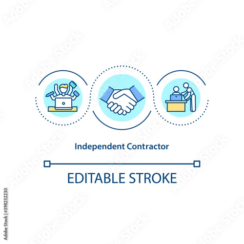 Independent contractor concept icon. Freelancer, virtual assistant idea thin line illustration. Performing work as nonemployee. Vector isolated outline RGB color drawing. Editable stroke